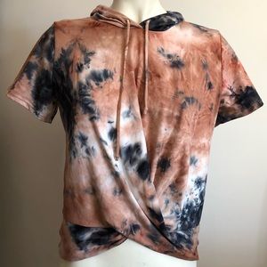 Soft Rose and Teal Tie Dyed Top with Hood